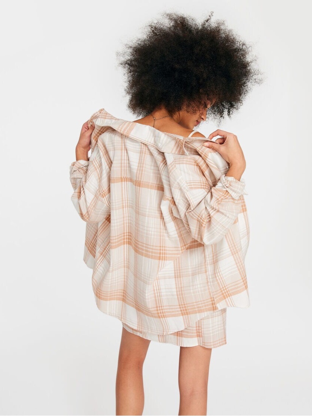 Oversized Aeropostale Cream and Tan Plaid Button-Down Shirt